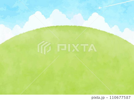 丘と青空と白い雲の風景イラスト 丘と青空と白い雲の風景イラスト 110677587