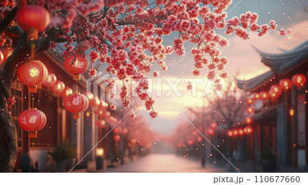 Celebratory Artistry: Chinese New Year Banner Charms with Traditional Scroll Painting and Light Maroon, Orange Tones Celebratory Artistry: Chinese New Year Banner Charms with Traditional Scroll Painting and Light Maroon, Orange Tones 110677660