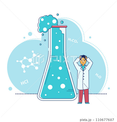 Line laboratory research vector illustration. Cartoon flat tiny scientist character making experiment test in laboratory equipment, big test glass tube. Chemistry, pharmacy concept isolated on white Line laboratory research vector illustration. Cartoon flat tiny scientist character making experiment test in laboratory equipment, big test glass tube. Chemistry, pharmacy concept isolated on white 110677687