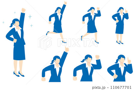 紺色スーツの女性イラストセット 紺色スーツの女性イラストセット 110677701