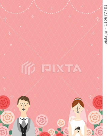 新郎新婦とバラのフレーム・背景素材（縦向き） 110677781