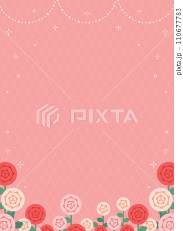 赤やピンクのバラの花のフレーム・背景素材（縦向き） 110677783