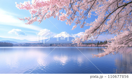桜と富士山（AI生成画像） 110677856