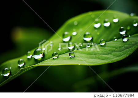 Generative AI Water drops on a green leaf 110677994