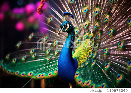 Generative AI A beautiful peacock with an undone tail 110678049