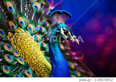 Generative AI A beautiful peacock with an undone tail 110678052