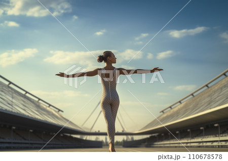 Generative AI Athletic olympic woman in sport costume generated by AI 110678578