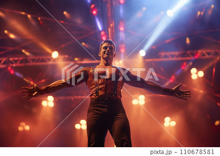 Generative AI Man performing a show in the circus arenas generated by AI 110678581