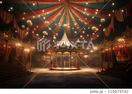 Generative AI Circus colorful lights arenas ready for a show generated by AI 110678582