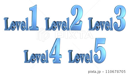 3DCG文字［Level1/Level2/Level3/Level4/Level5］ブルー,青 110678705