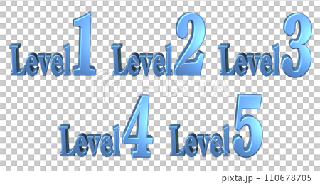 3DCG文字［Level1/Level2/Level3/Level4/Level5］ブルー,青 110678705
