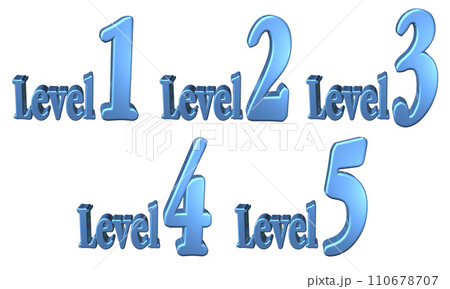 3DCG文字［Level1/Level2/Level3/Level4/Level5］ブルー,青 110678707