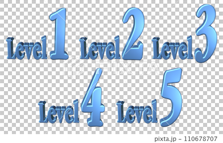 3DCG文字［Level1/Level2/Level3/Level4/Level5］ブルー,青 110678707