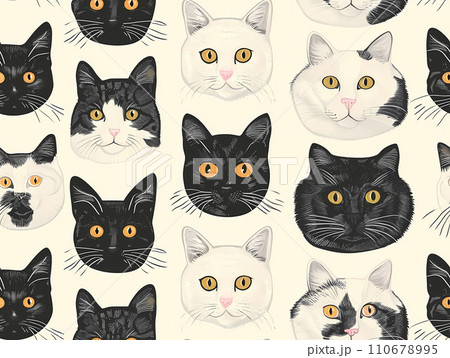 アーティスティックな猫のイラストパターン アーティスティックな猫のイラストパターン 110678995