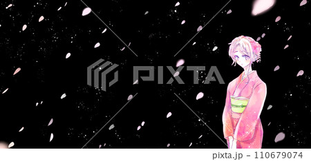 振袖を着た金髪の女性 桜吹雪 振袖を着た金髪の女性 桜吹雪 110679074