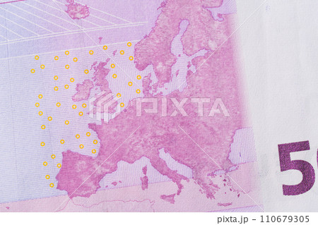 Fragment of a five hundred euro banknote. High resolution photo. 110679305