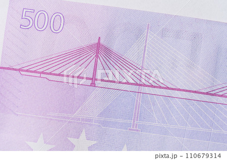 Fragment of a five hundred euro banknote. High resolution photo. 110679314