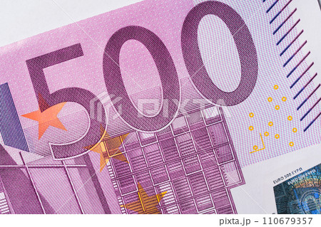 Fragment of a five hundred euro banknote. High resolution photo. 110679357