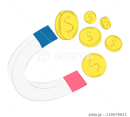 Magnet attracting dollar coins, success in earnings, financial growth concept. Investment and savings attraction vector illustration. 110679621