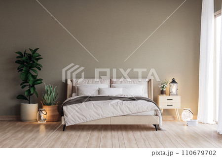 Modern contemporary cozy bedroom decorated with potted plants 3d render 110679702
