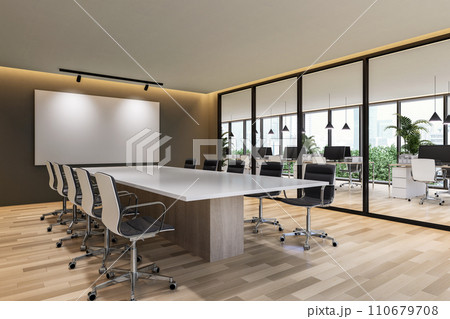 Modern contemporary meeting room interior with city view 3d render 110679708