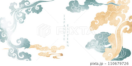 Blue, black and brown brush stroke texture with Japanese chinses cloud pattern in vintage style. Abstract art landscape banner design with watercolor texture vector. Frame and border . Blue, black and brown brush stroke texture with Japanese chinses cloud pattern in vintage style. Abstract art landscape banner design with watercolor texture vector. Frame and border . 110679726
