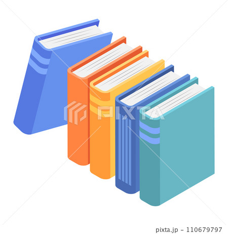 Stacked colorful books in isometric style. Education and reading concept. Library or bookshop design vector illustration. Stacked colorful books in isometric style. Education and reading concept. Library or bookshop design vector illustration. 110679797