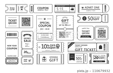 クーポン デザイン セット _ ベクター 素材 線画 モノトーン クーポン デザイン セット _ ベクター 素材 線画 モノトーン 110679932