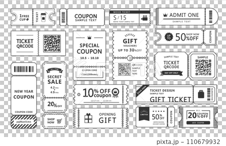 クーポン デザイン セット _ ベクター 素材 線画 モノトーン クーポン デザイン セット _ ベクター 素材 線画 モノトーン 110679932