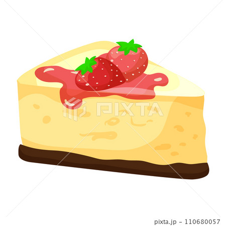 Slice of cheesecake with strawberries and dripping sauce. Delicious dessert with fruit topping vector illustration. Slice of cheesecake with strawberries and dripping sauce. Delicious dessert with fruit topping vector illustration. 110680057