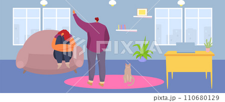 Mental health psychological family problem, banner people character stress depression swearing flat vector illustration, house controversy. Concept mentally emotional issue, yelling conversion. Mental health psychological family problem, banner people character stress depression swearing flat vector illustration, house controversy. Concept mentally emotional issue, yelling conversion. 110680129