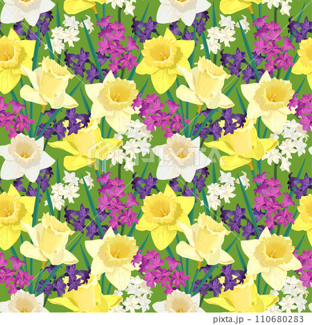 Vector pattern with flowers spring flowers and leaves 110680283
