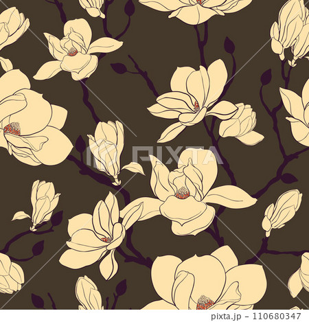 A pattern of delicate magnolia branches in a retro style 110680347