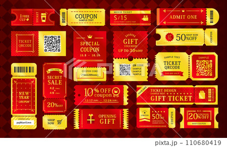 高級感のあるクーポン デザイン セット _ ベクター 素材 ゴールド 赤 高級感のあるクーポン デザイン セット _ ベクター 素材 ゴールド 赤 110680419