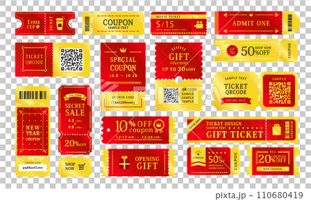 高級感のあるクーポン デザイン セット _ ベクター 素材 ゴールド 赤 高級感のあるクーポン デザイン セット _ ベクター 素材 ゴールド 赤 110680419