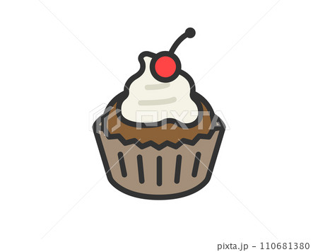 カップケーキのアイコン（線画カラー）のイラスト 110681380