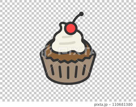 カップケーキのアイコン（線画カラー）のイラスト 110681380