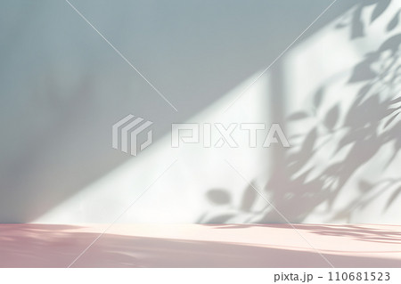 AI-generated content. Minimalistic advertising background with soft shadows from trees and leaves, delicate, light color AI-generated content. Minimalistic advertising background with soft shadows from trees and leaves, delicate, light color 110681523