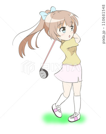 ゴルフをする女の子（フィニッシュ） 110681548
