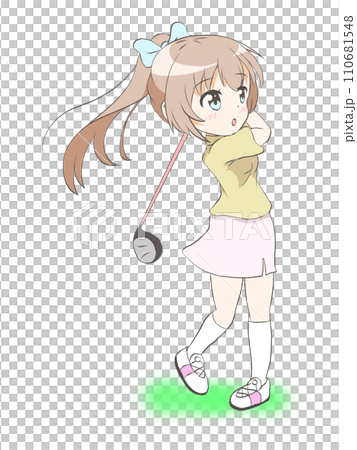 ゴルフをする女の子（フィニッシュ） 110681548