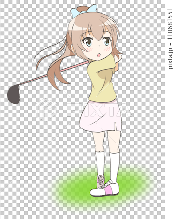 ゴルフをする女の子（フィニッシュ3） 110681551
