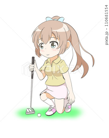 ゴルフをする女の子（しゃがみ） 110681554