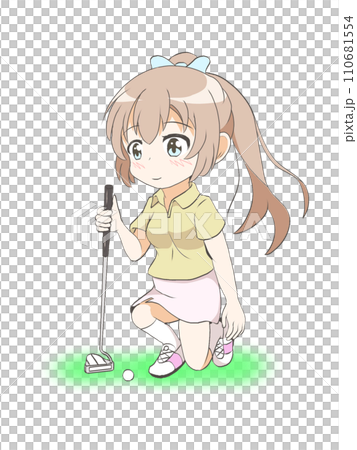 ゴルフをする女の子（しゃがみ） 110681554