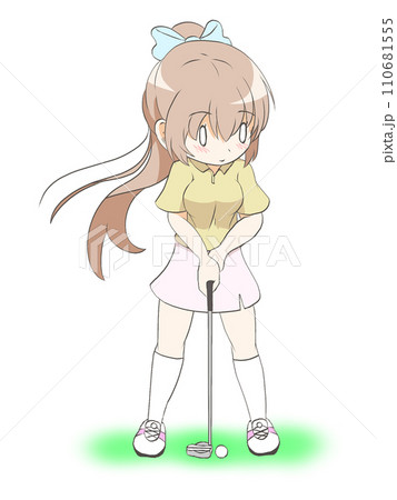 ゴルフをする女の子（パター） 110681555