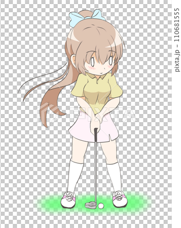 ゴルフをする女の子（パター） 110681555