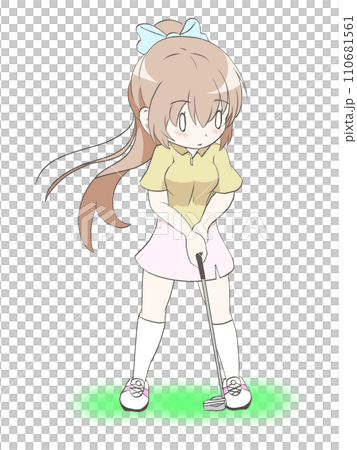 ゴルフをする女の子(パター2) ゴルフをする女の子(パター2) 110681561