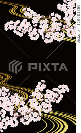 日本風の背景。桜と金色の背景のスマホサイズのイラスト 110681869