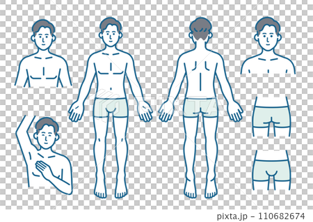 男性の全身脱毛　セットイラスト 110682674