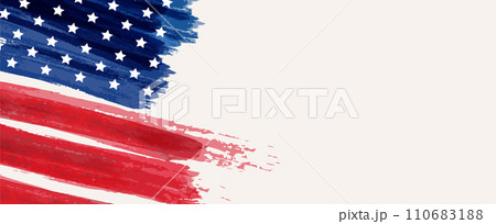Abstract grunge brushed flag of United States of America. Template for horizontal holiday banner. Abstract grunge brushed flag of United States of America. Template for horizontal holiday banner. 110683188
