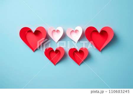 AI-generated content. Poster or banner with papercut hearts symbol of love and Valentine day. 110683245